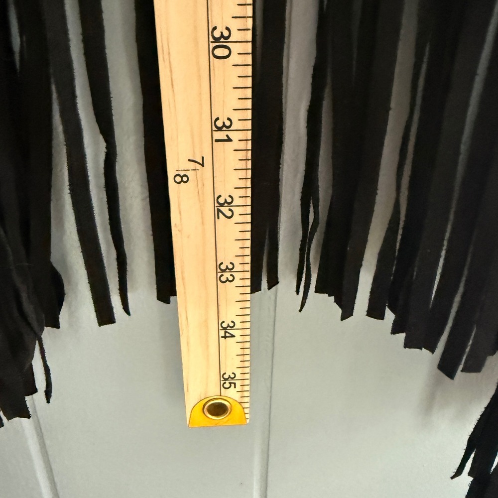 Black Faux Suede Laser Cut‎ Long Fringe Vest S Boho Festival Western Coachella - Picture 6 of 7
